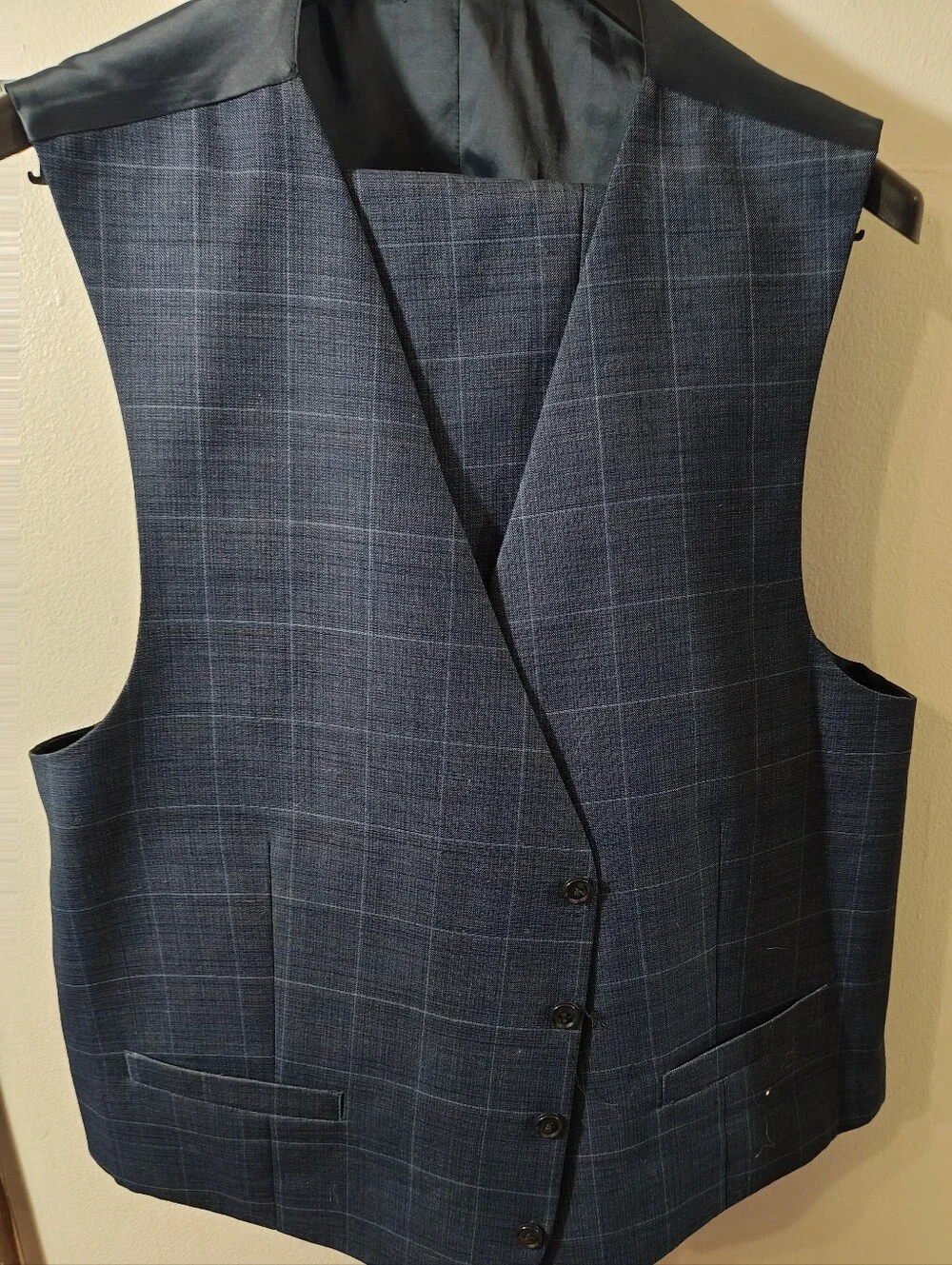 Calvin Klein Window Pane Slim Fit 3 Piece Wool Blended Suit